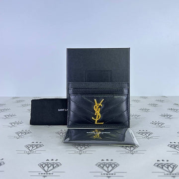 [PRE LOVED] YSL Flat Cardholder in Black Grain De Poudre Leather GHW