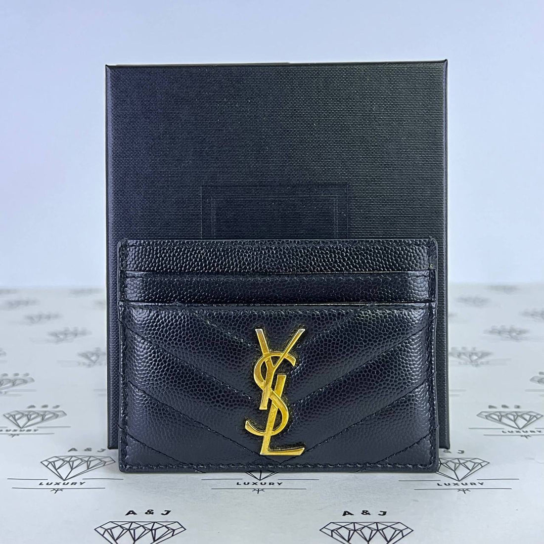 [PRE LOVED] YSL Flat Cardholder in Black Grain De Poudre Leather GHW
