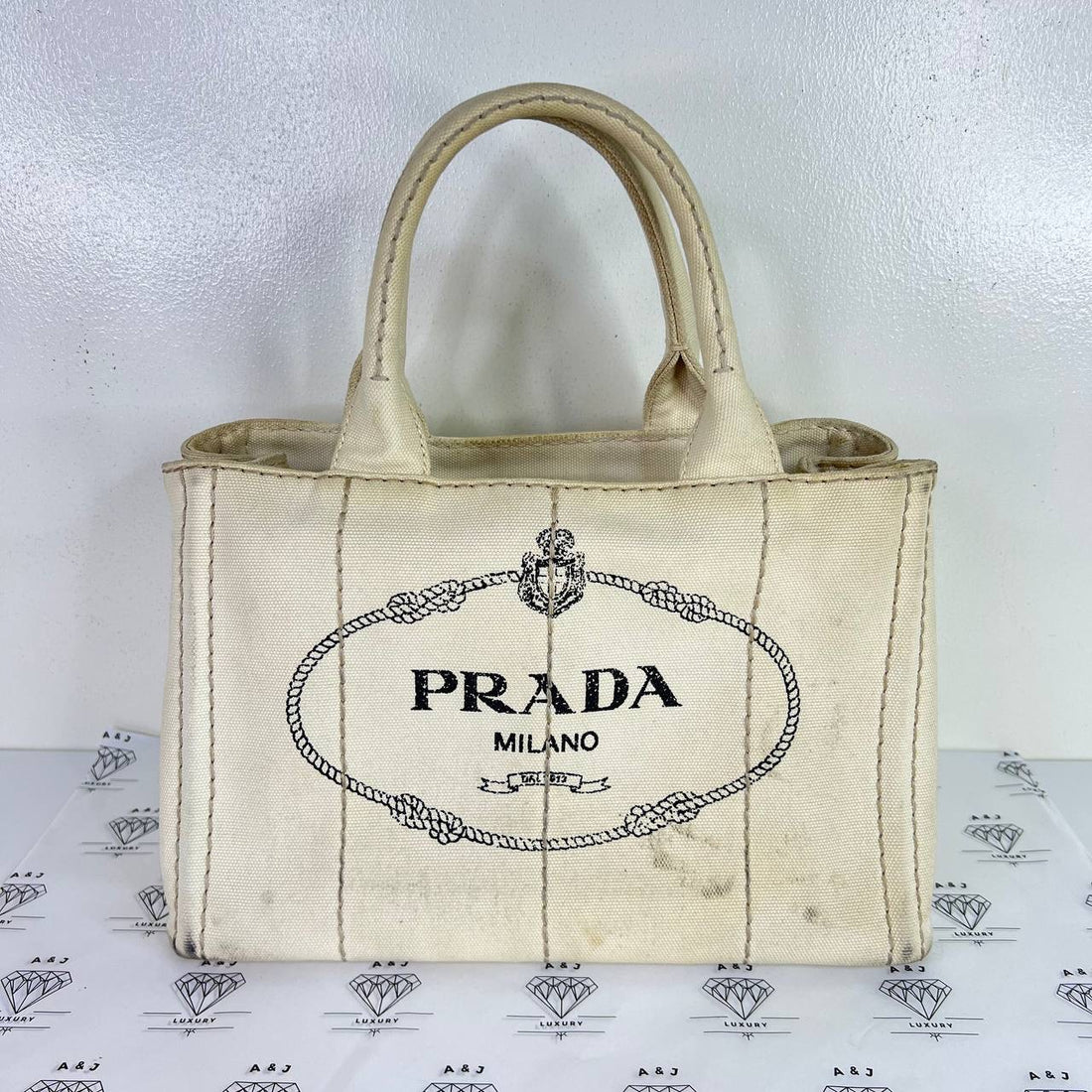 [PRE LOVED] Prada Small Canapa in White GHW