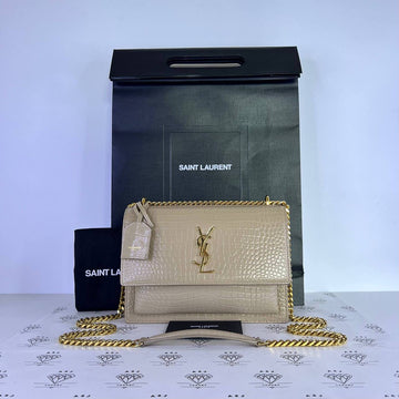 [PRE LOVED] YSL Medium Sunset in Beige Croc Embossed Leather GHW