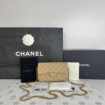 [PRE LOVED] Chanel Phone Holder Flap Bag in Dark Beige Caviar GHW (microchipped)