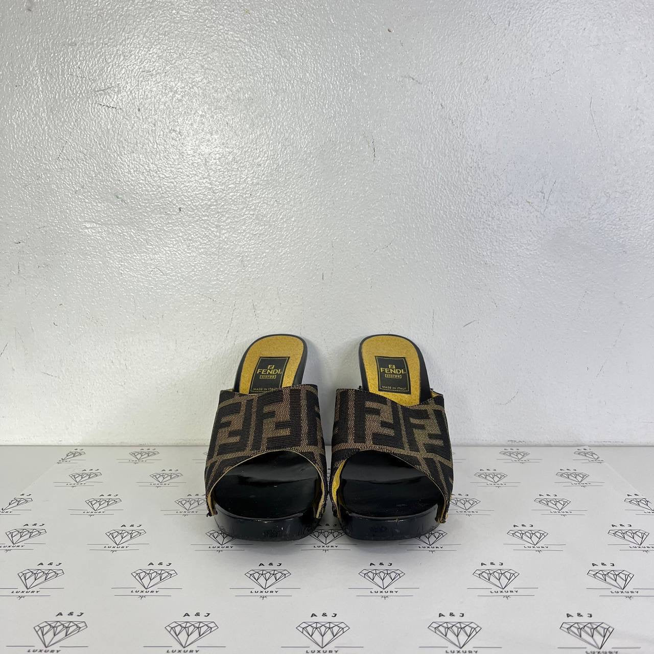 [PRE LOVED] Fendi Zucca Peep Toe Heels in Size 36EU