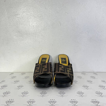 [PRE LOVED] Fendi Zucca Peep Toe Heels in Size 36EU