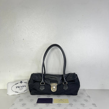 [PRE LOVED] Prada BR1324 East West Shoulder Bag in Black Buffalo/Tessuto Material SHW