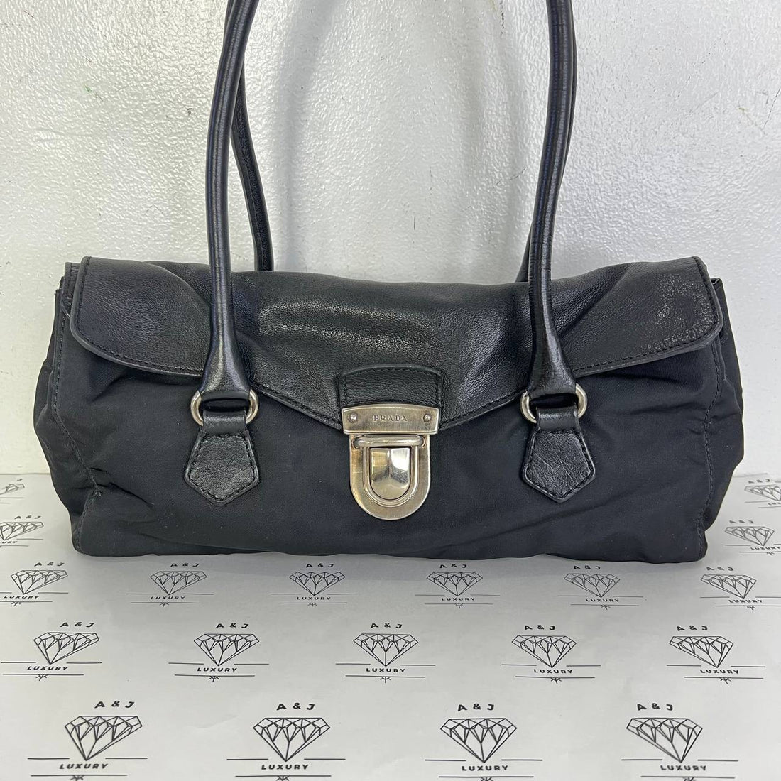 [PRE LOVED] Prada BR1324 East West Shoulder Bag in Black Buffalo/Tessuto Material SHW