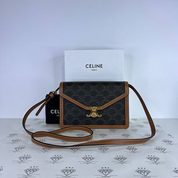 [PRE LOVED] Celine Margo Triomphe Wallet on Chain in Tan