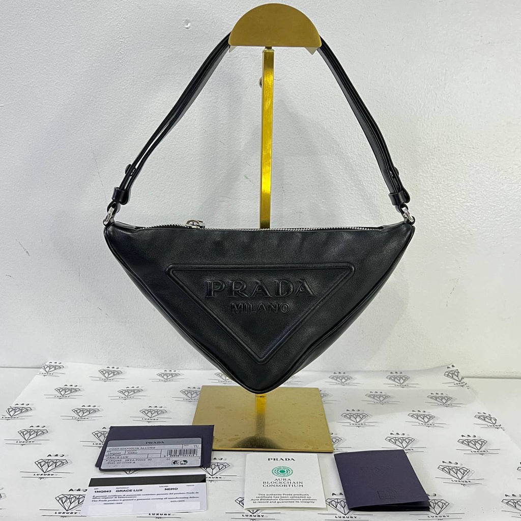 [PRE LOVED] Prada 1NQ043 Triangle Shoulder Bag in Black Grace Lux Leather SHW