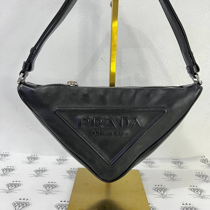 [PRE LOVED] Prada 1NQ043 Triangle Shoulder Bag in Black Grace Lux Leather SHW