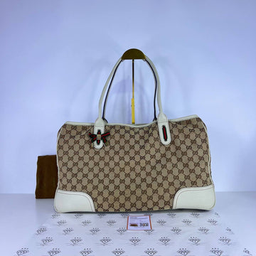 [PRE LOVED] Gucci Web Princy Tote Bag in Brown with White leather trims
