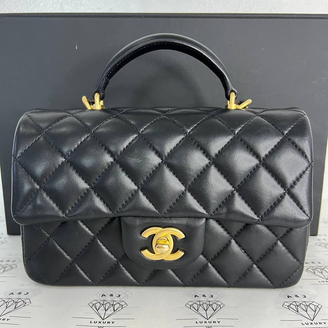 [PRE LOVED] Chanel Mini Rectangle Top Handle in Black Lambskin GHW (microchipped)