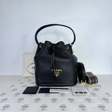 [PRE LOVED] Prada 1BE018 Bucket Bag in Black Vitello Daino Leather GHW