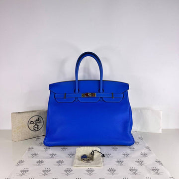 [PRE LOVED] Hermes Birkin 35 Retourne in Blue Hydra Clemence Leather PHW (Stamp O Square - 2011)