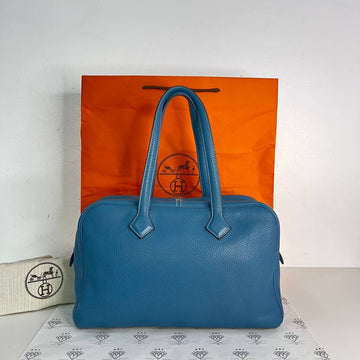 [PRE LOVED] Hermes Victoria 35 in Blue Jean Clemence Leather PHW (Stamp N Square - 2010)