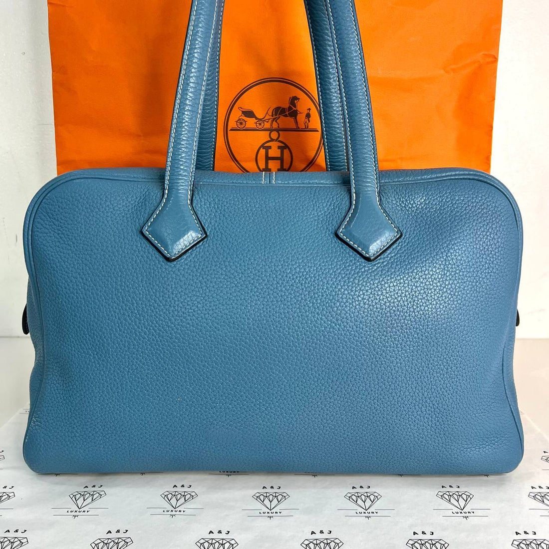 [PRE LOVED] Hermes Victoria 35 in Blue Jean Clemence Leather PHW (Stamp N Square - 2010)