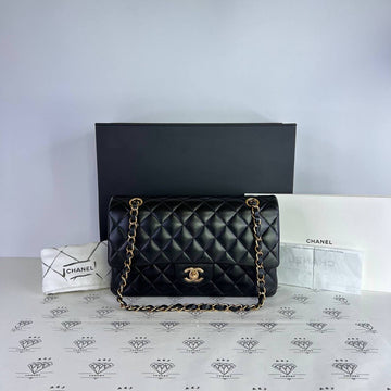 [PRE LOVED] Chanel Classic Medium Double Flap in Black Lambskin Leather RGHW (microchipped)
