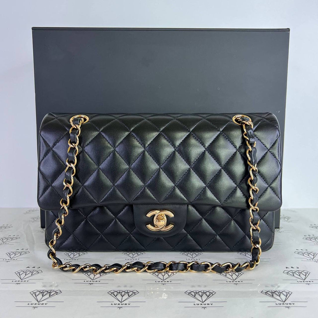 [PRE LOVED] Chanel Classic Medium Double Flap in Black Lambskin Leather RGHW (microchipped)