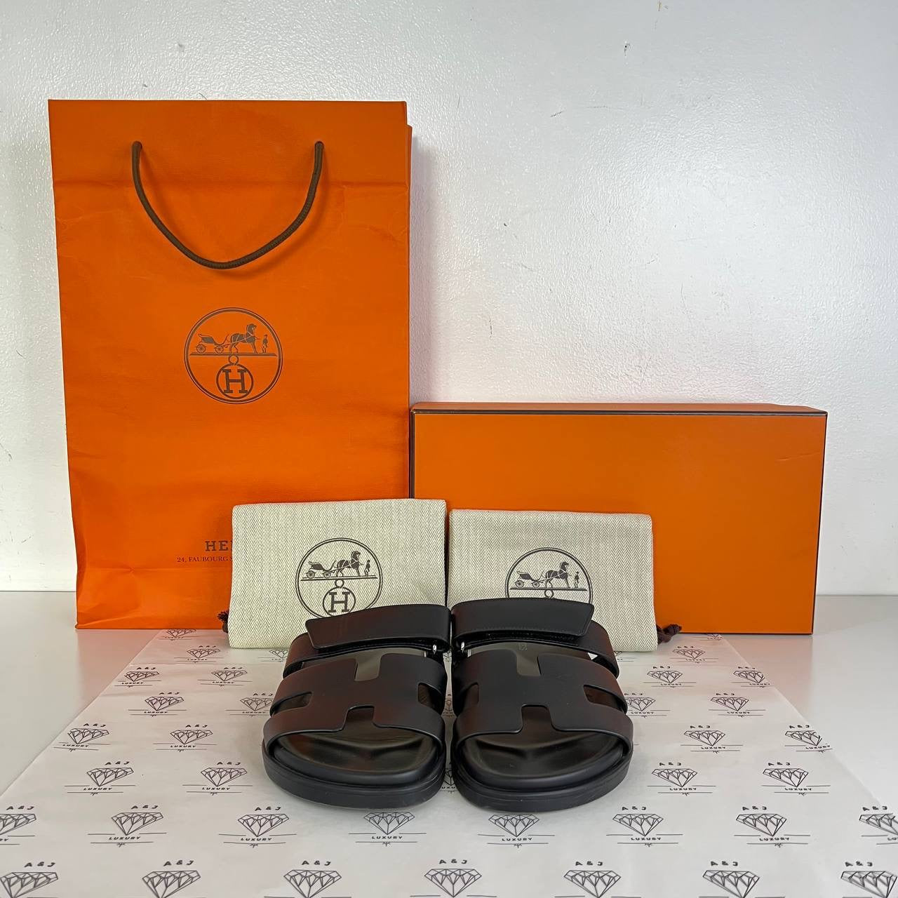 [PRE LOVED] Hermes Chypre Sandals in Black Size 36.5EU