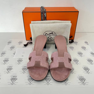 [PRE LOVED] Hermes Oasis Sandals in Pink Suede and Crystal Size 40EU