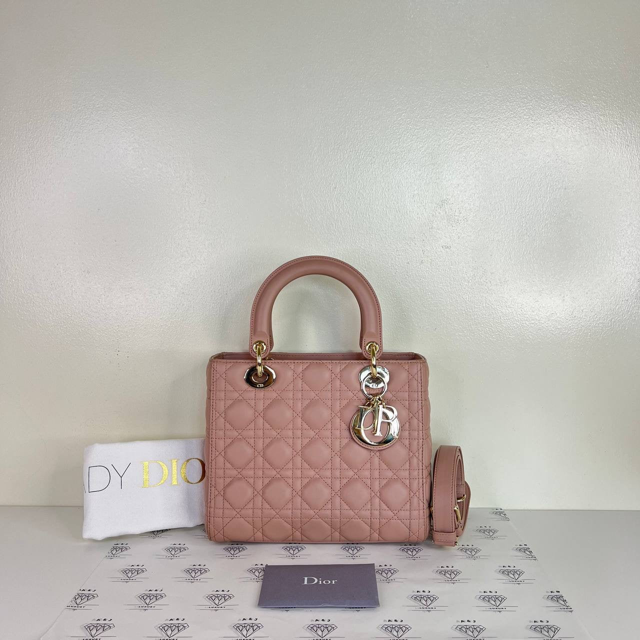 [PRE LOVED] Christian Dior Medium Lady D in Blush Cannage Lambskin Leather Light Gold HW (2022)