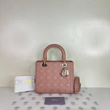 [PRE LOVED] Christian Dior Medium Lady D in Blush Cannage Lambskin Leather Light Gold HW (2022)