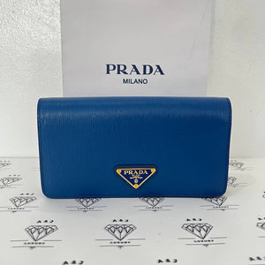 [PRE LOVED] Prada 1BP021 Wallet on Chain in Cobalto Vitello Move Leather GHW