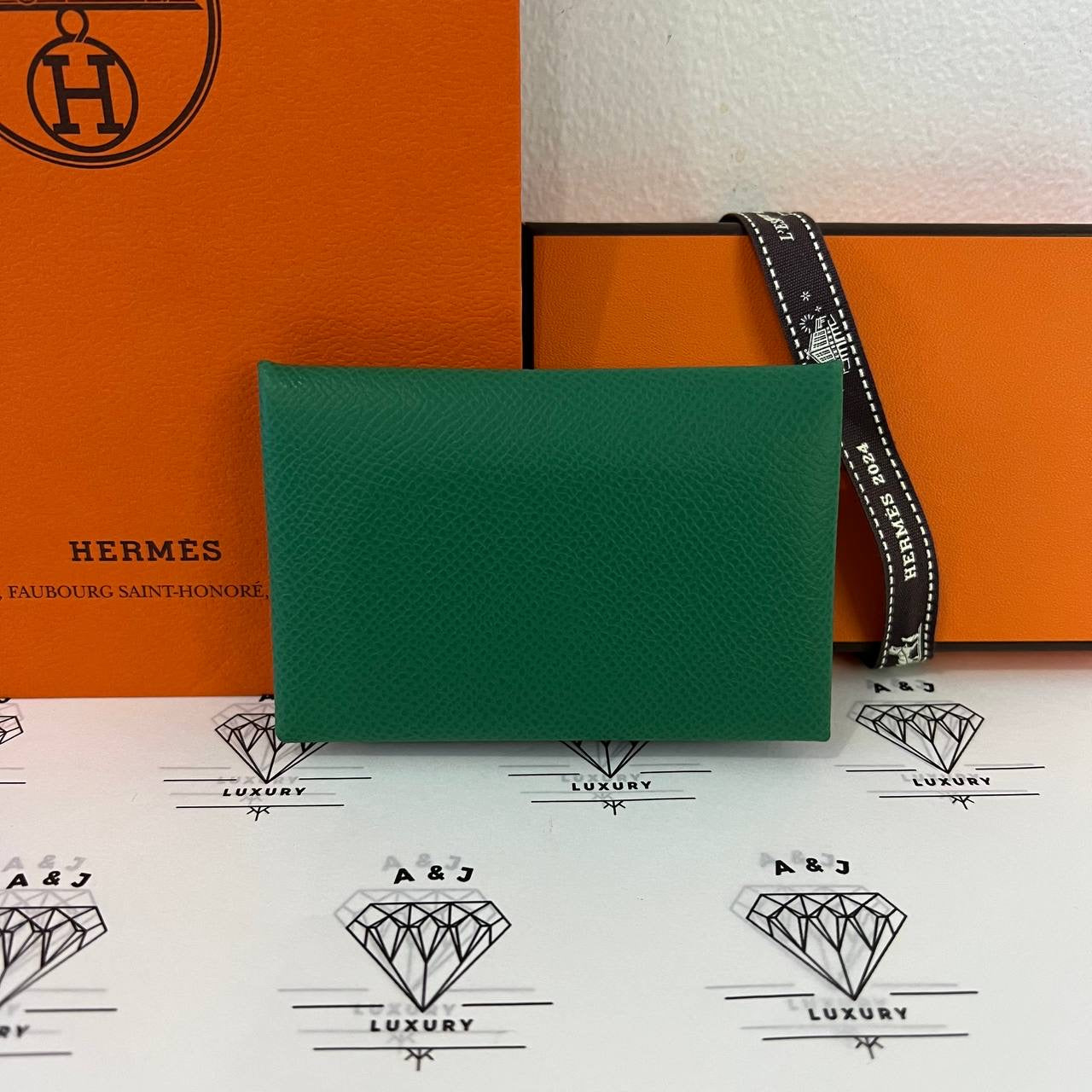 [BRAND NEW] Hermes Calvi Cardholder in Vert Vertigo/Jaune Milton PHW (Stamp W)