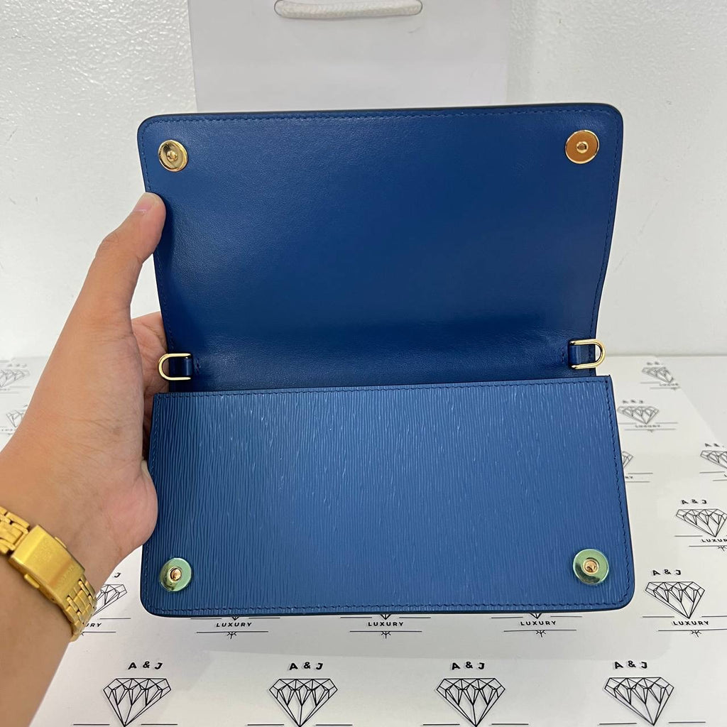 [PRE LOVED] Prada 1BP021 Wallet on Chain in Cobalto Vitello Move Leather GHW