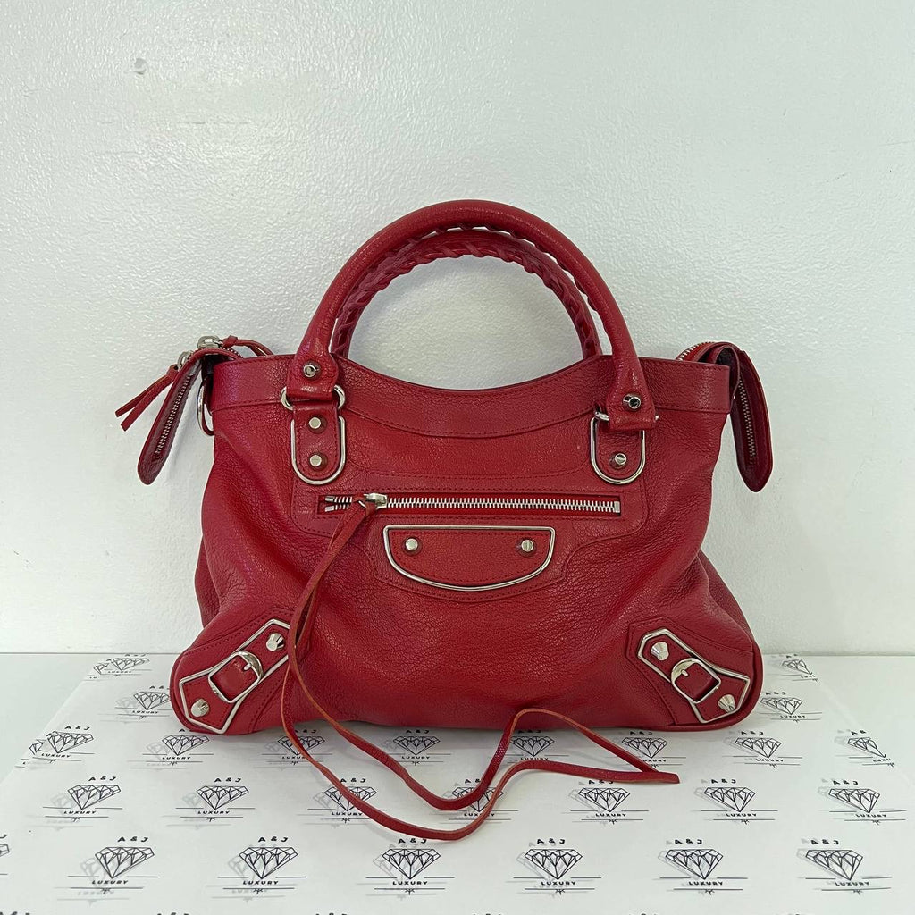 [PRE LOVED] Balenciaga Town Metallic Edge Bag in Red SHW