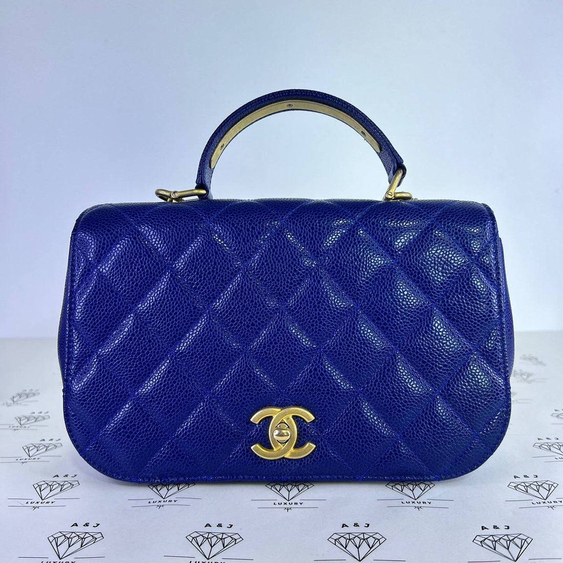 [PRE LOVED] Chanel Carry Around Flap Bag in Blue Caviar Leather Aged Gold HW (Series 24)