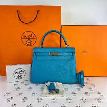 [PRE LOVED] Hermes Kelly 28 Retourne in Blue Clemence Leather PHW (Stamp R Square - 2014)