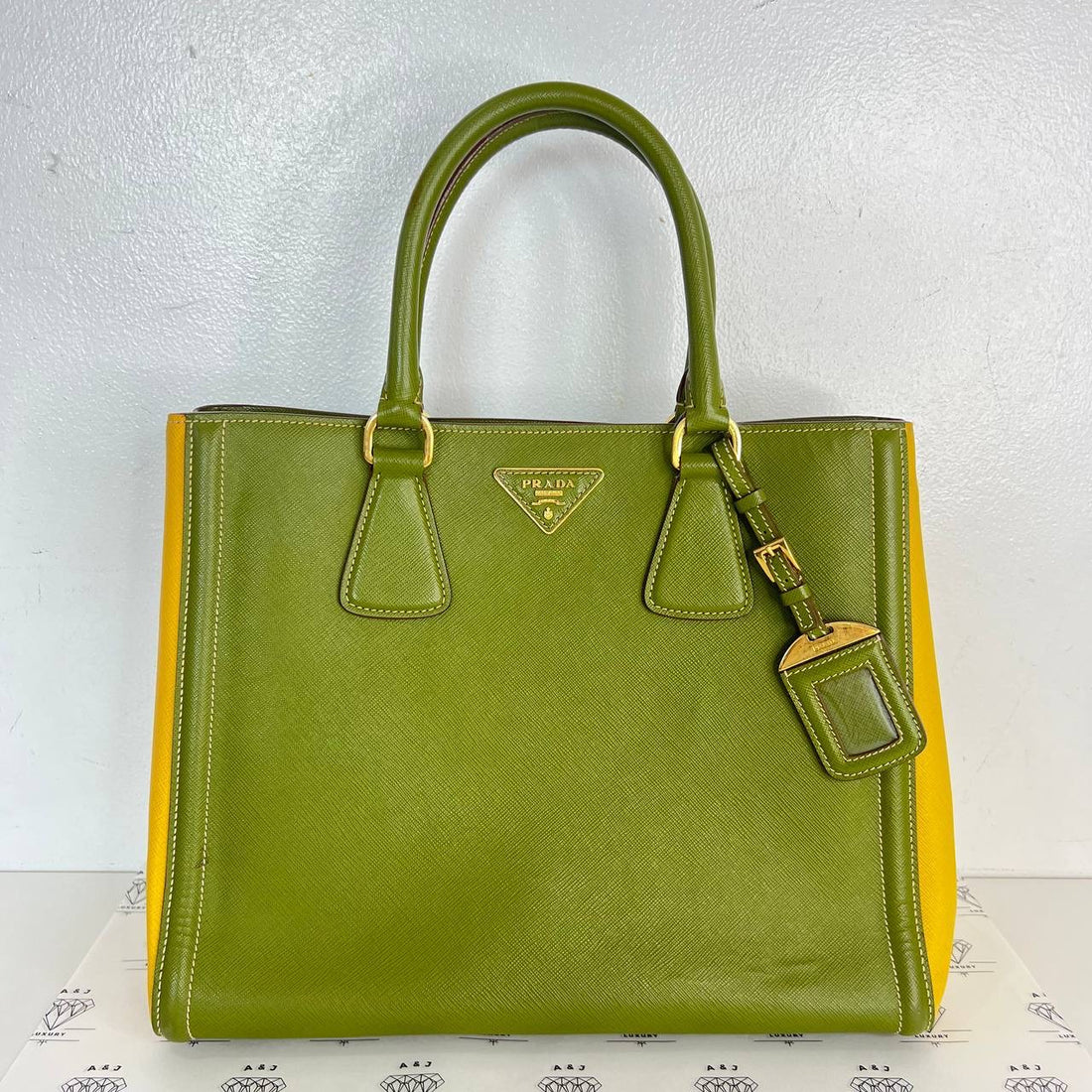 [PRE LOVED] Prada Saffiano Luxe Bicolor in Green/Yellow GHW