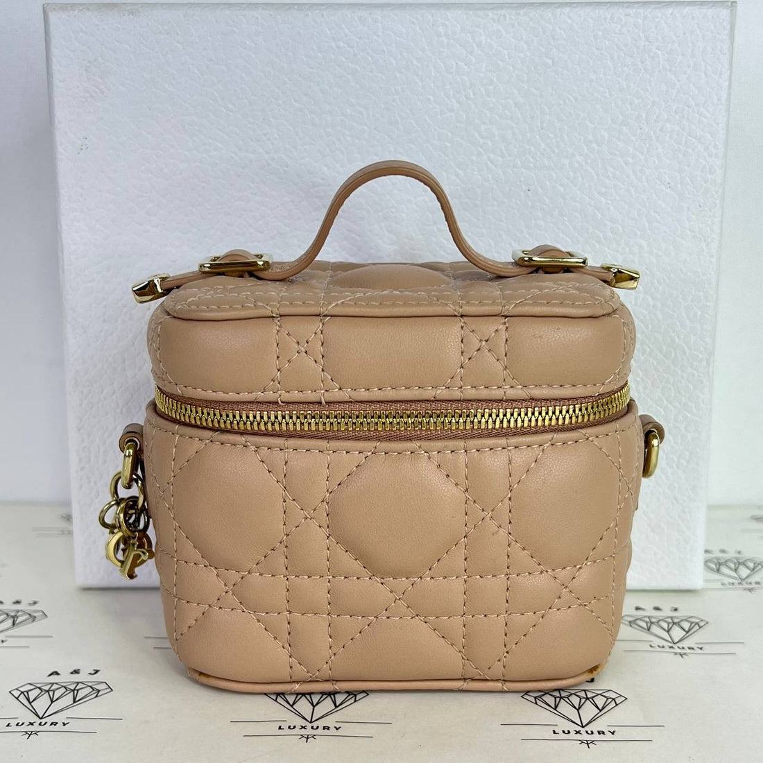 [PRE LOVED] Christian Dior Micro Vanity Case in Rose Des Vents Cannage Lambskin GHW (2021)