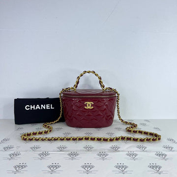 [PRE LOVED] Chanel Round Vanity in Red Patent Leather GHW (microchipped)