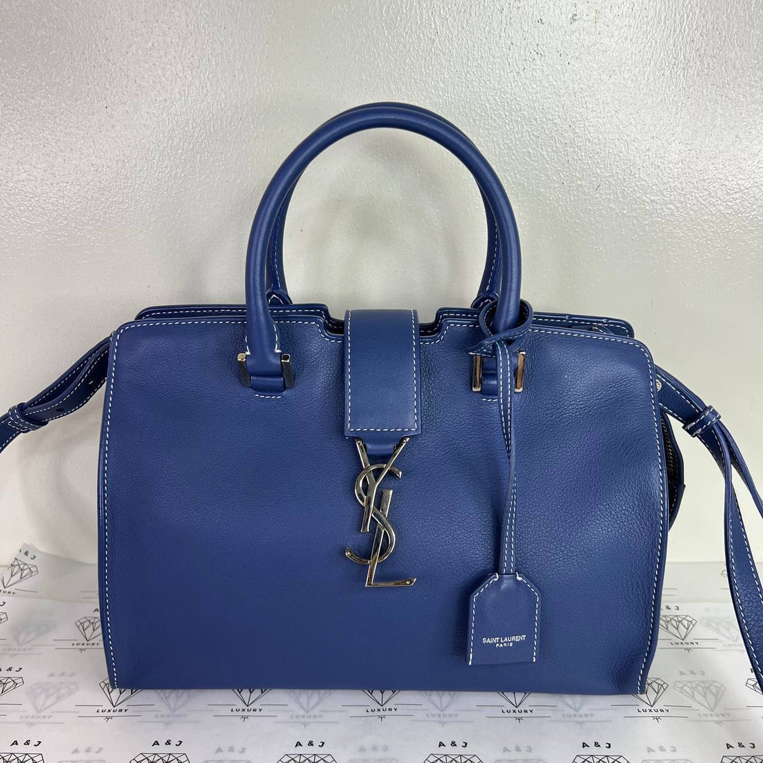 [PRE LOVED] YSL Baby Cabas in Blue Grained Calfskin SHW