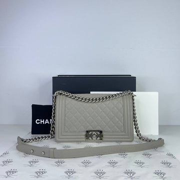 [PRE LOVED] Chanel Old Medium Leboy in Light Gray Caviar Leather SHW (Series 28)