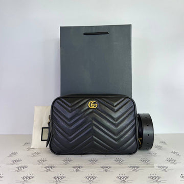 [PRE LOVED] Gucci Marmont Belt Bag in Black GHW Size 80