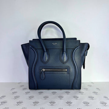 [PRE LOVED] Celine Micro Luggage Tote in Dark Blue Drummed Leather SHW