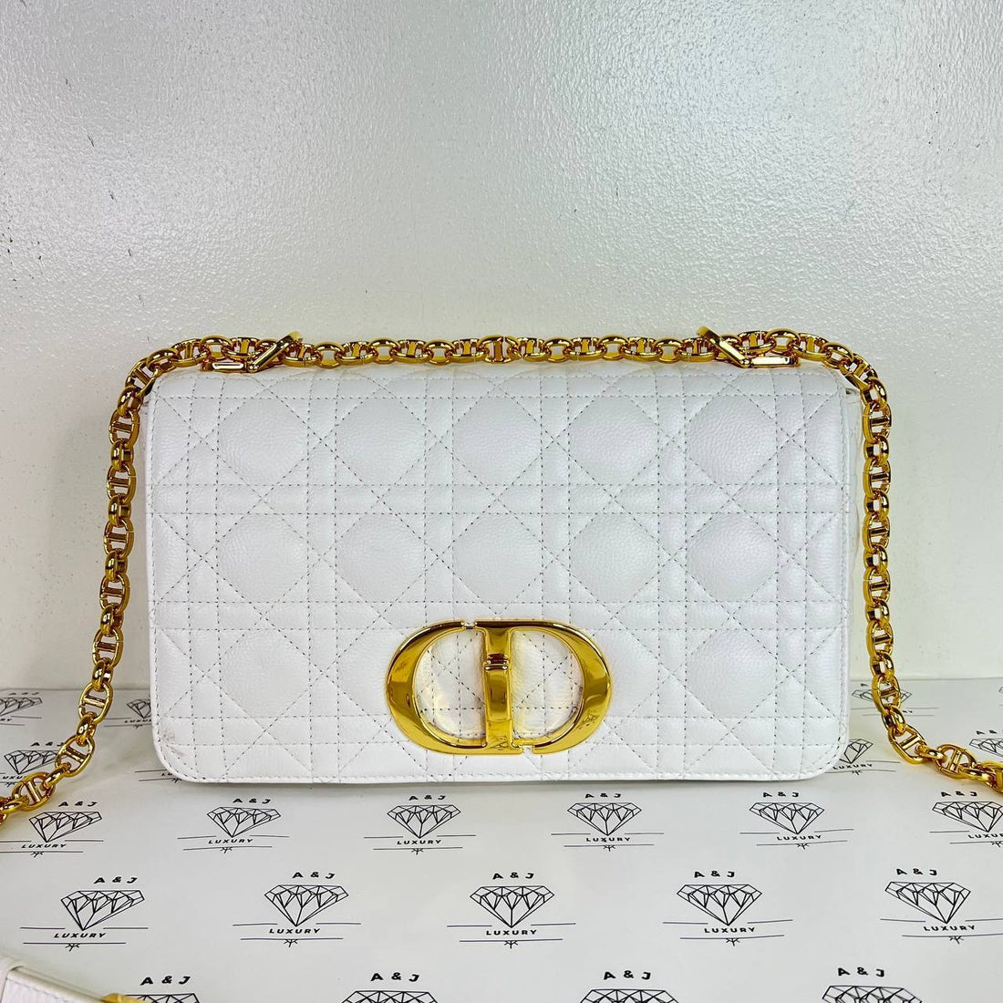 [PRE LOVED] Christian Dior Medium Caro in White Grained Calfskin Leather GHW (2022)