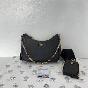 [PRE LOVED] Prada Re-Edition 2005 Multi Pochette in Black Saffiano Leather GHW