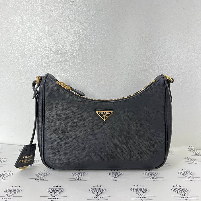 [PRE LOVED] Prada Re-Edition 2005 Multi Pochette in Black Saffiano Leather GHW