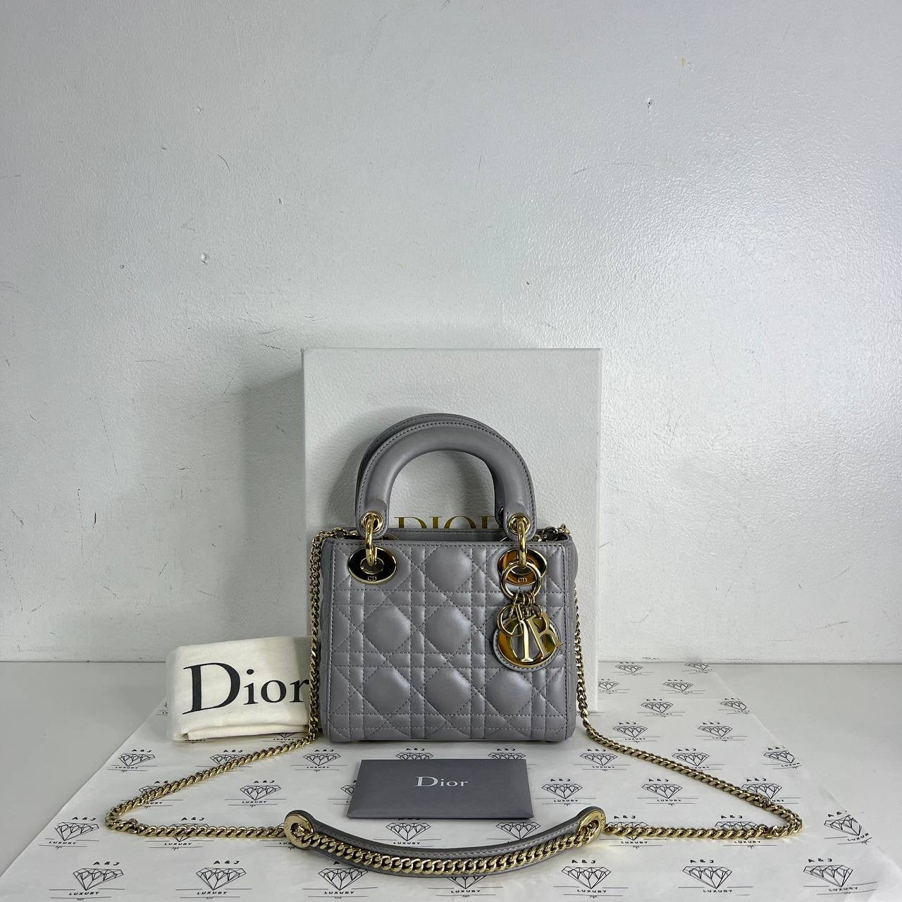 [PRE LOVED] Christian Dior Mini Lady D in Pearl Gray Cannage Lambskin GHW (2018)