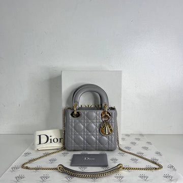 [PRE LOVED] Christian Dior Mini Lady D in Pearl Gray Cannage Lambskin GHW (2018)