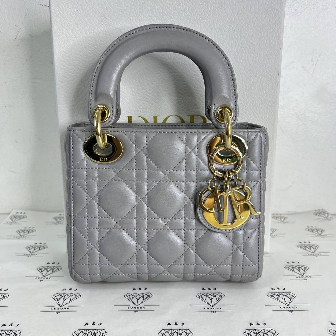 [PRE LOVED] Christian Dior Mini Lady D in Pearl Gray Cannage Lambskin GHW (2018)