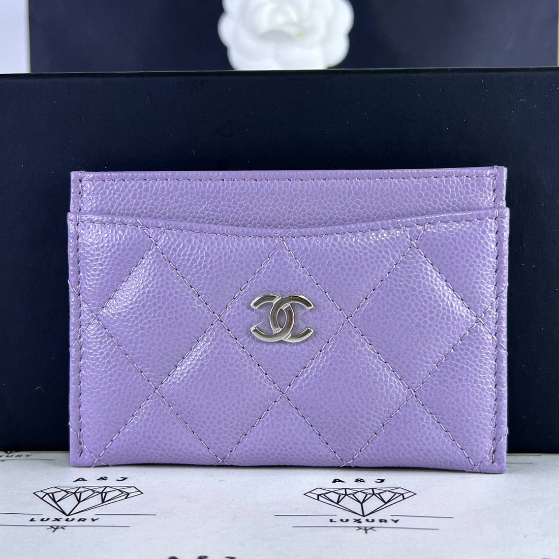 [PRE LOVED] Chanel Flat Cardholder in Lilac Purple Caviar Leather SHW (microchipped)