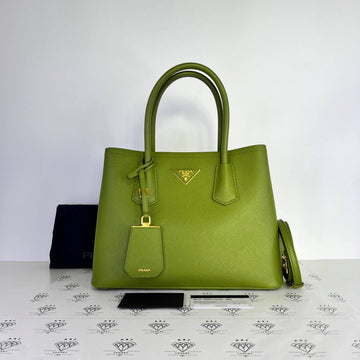 [PRE LOVED] Prada Medium Double Bag in Green Saffiano Leather GHW