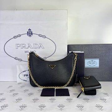 [PRE LOVED] Prada Re-Edition 2005 Multi Pochette in Black Saffiano Leather GHW