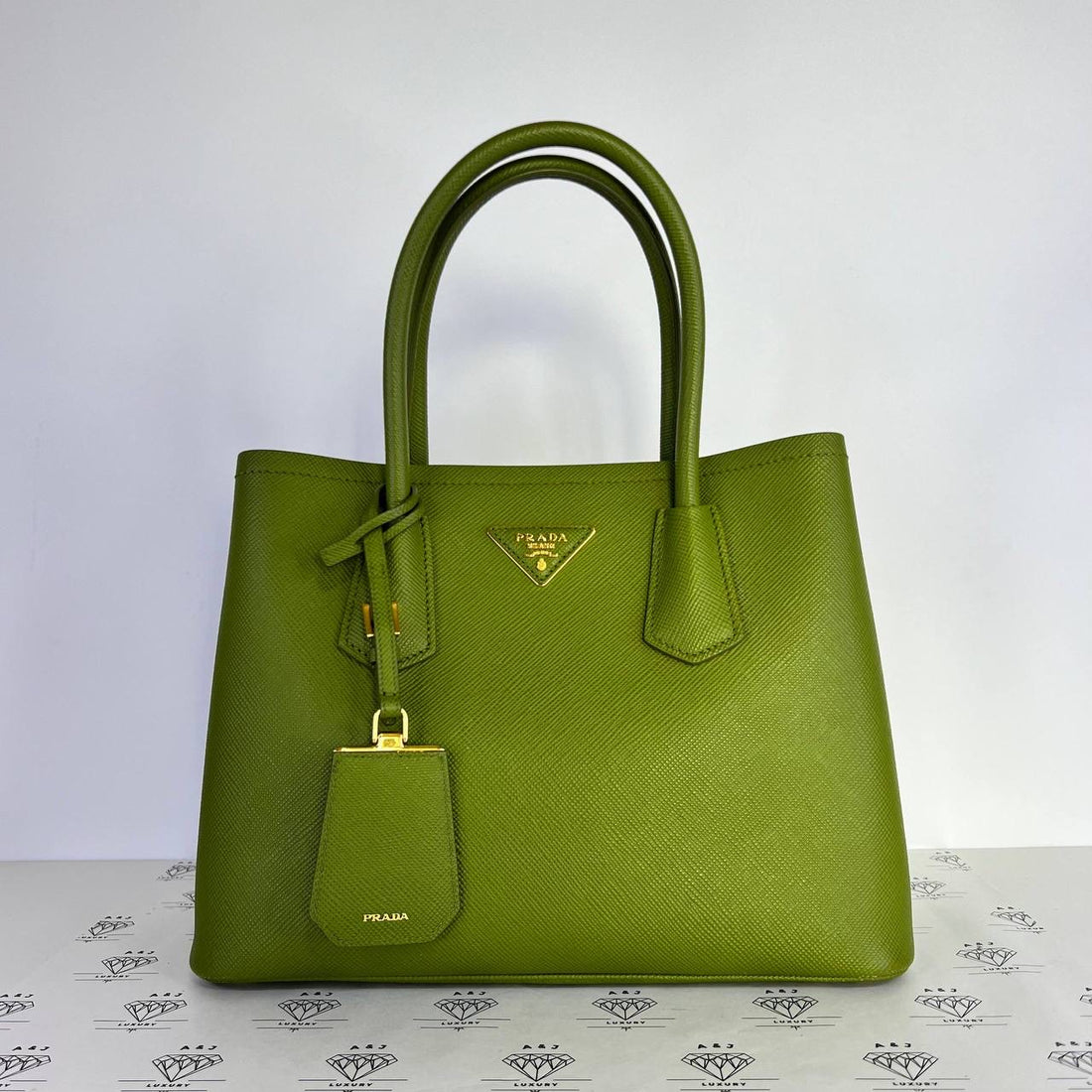 [PRE LOVED] Prada Medium Double Bag in Green Saffiano Leather GHW