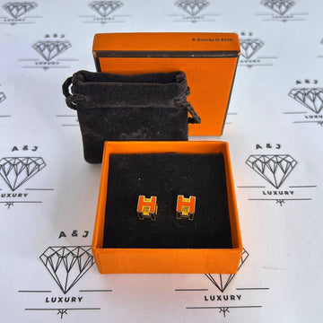 [PRE LOVED] Hermes H Cube Earrings in Orange GHW