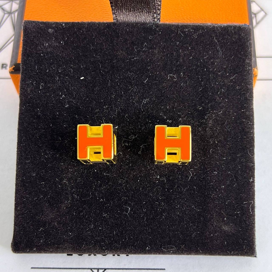 [PRE LOVED] Hermes H Cube Earrings in Orange GHW