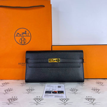 [PRE LOVED] Hermes Kelly Long Wallet in Black Epsom Leather GHW (Stamp D - 2019)